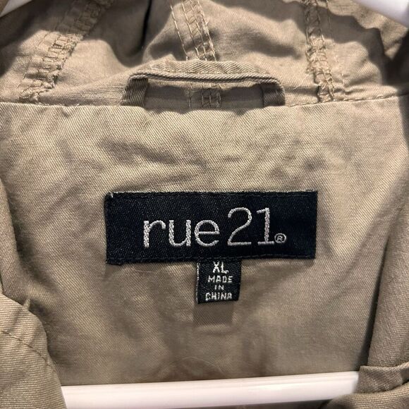 Rue 21 Jacket Juniors XL Khaki Brown With Hood Cotton Long Sleeve Pockets - Picture 5 of 12